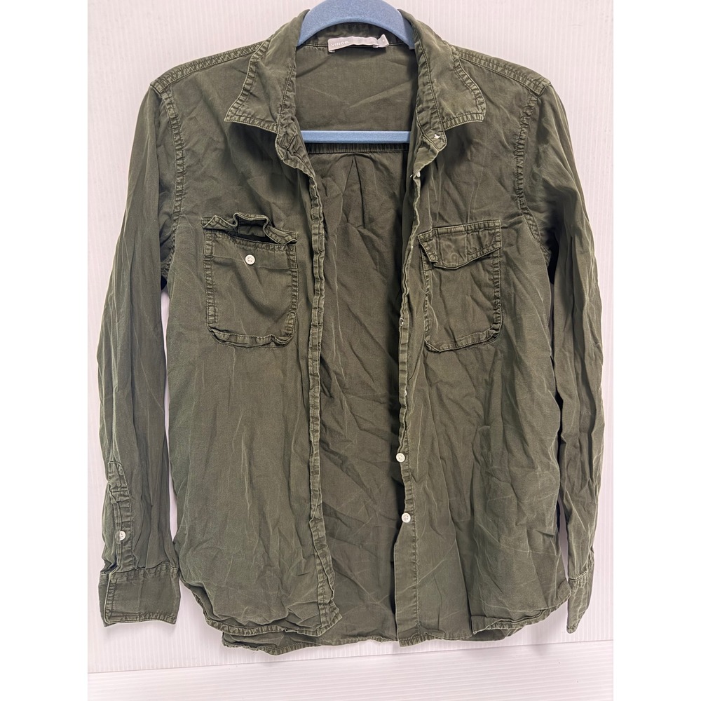 Vince Womens Olive Green Utility Button Down Shirt Long Sleeve Size S